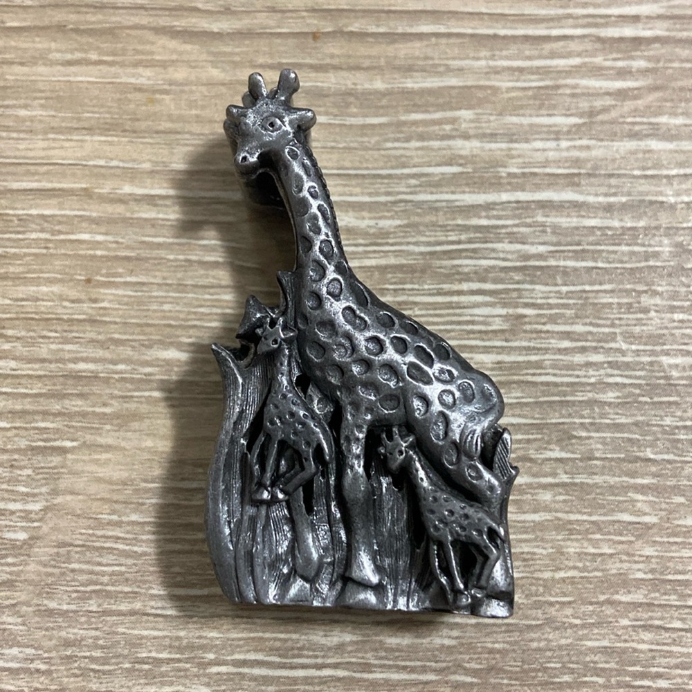 Vintage Torino Pewter Giraffe Jewelry Necklace Brooch Earrings Trinket Box Set